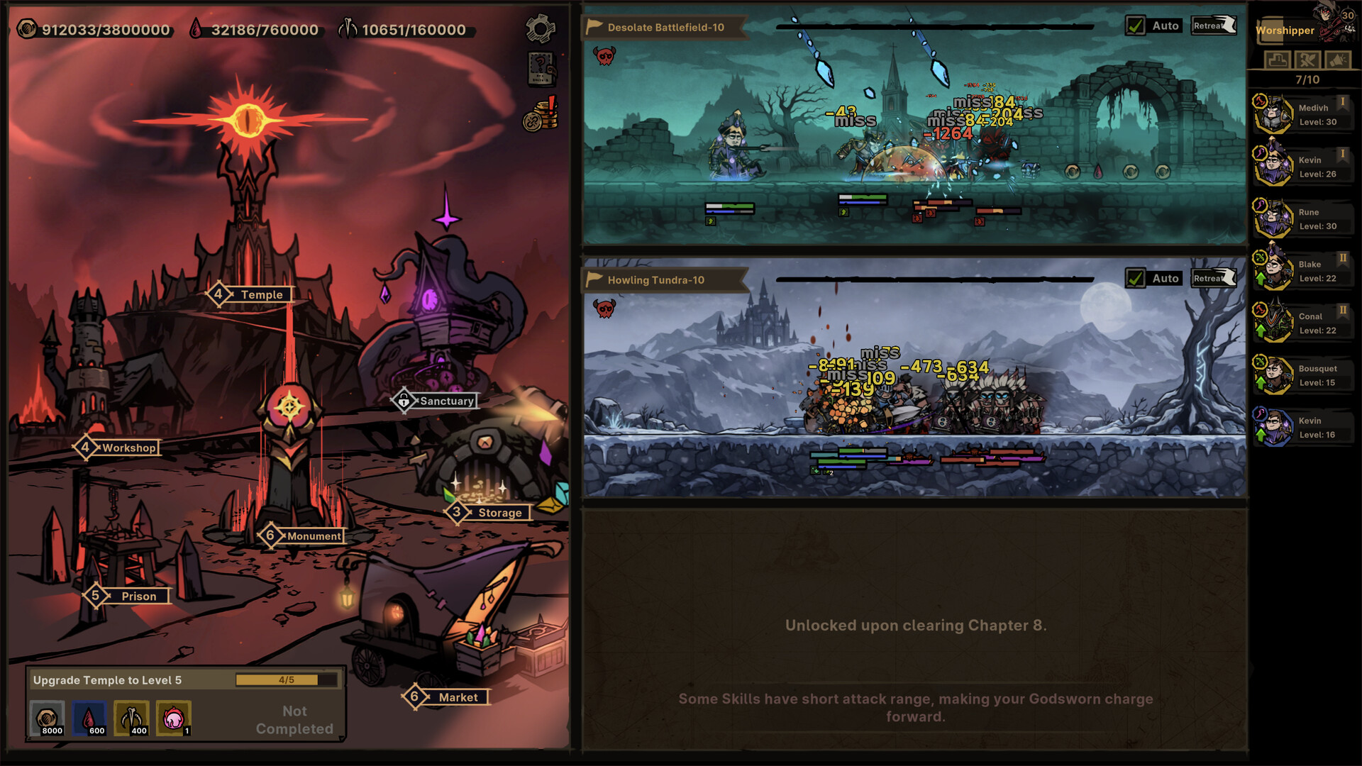 Godsworn team and town building in Path of Idle